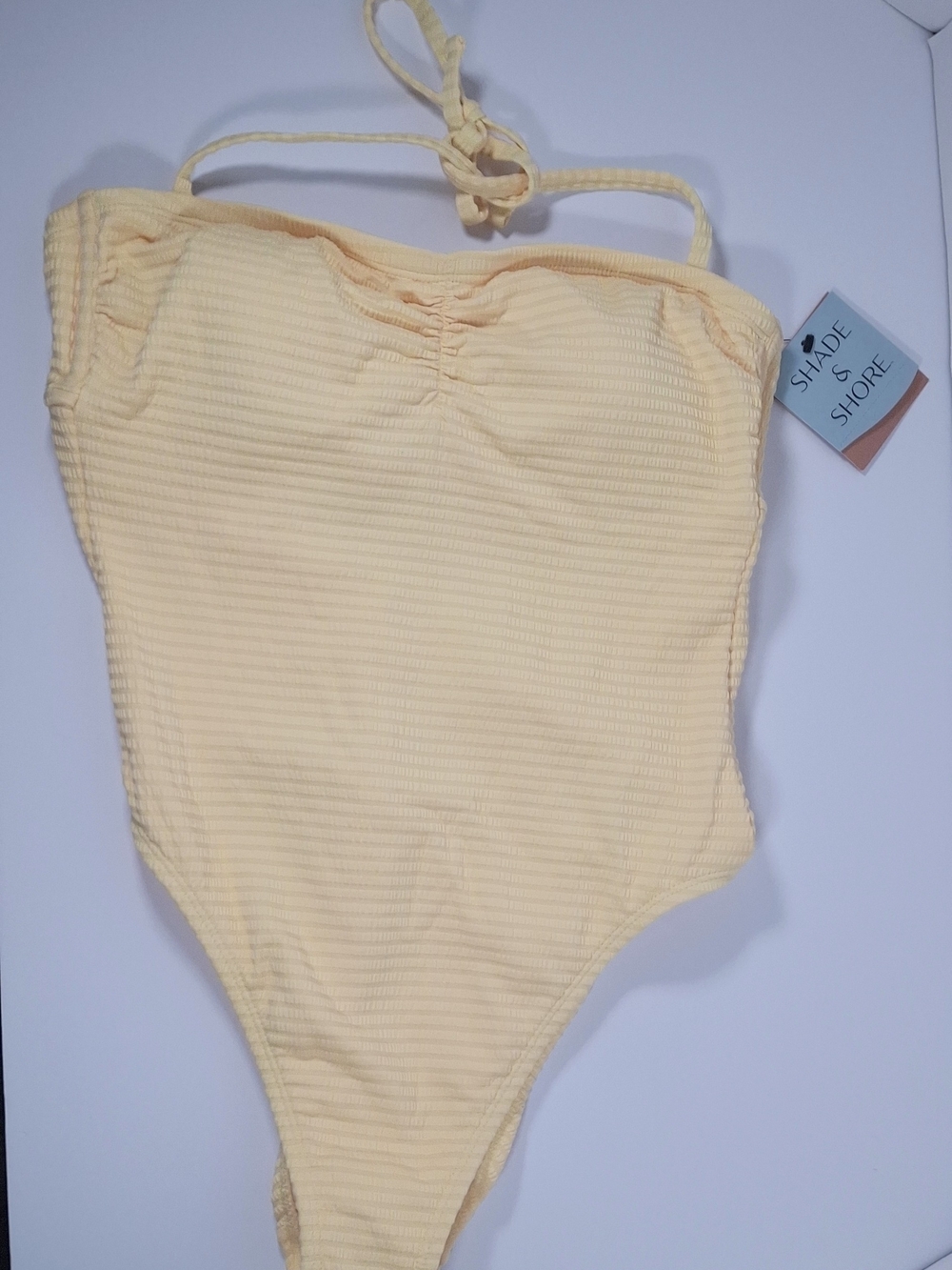 Shade & Shore Pale Yellow Ribbed One-Piece Swimsuit for Kids